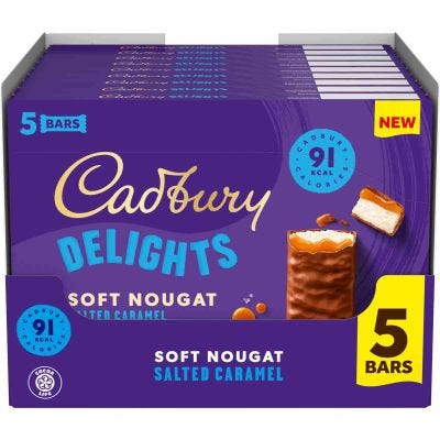 Cadbury Delights Soft Nougat Salted Caramel Bar (Pack of 5) (Box of 9)