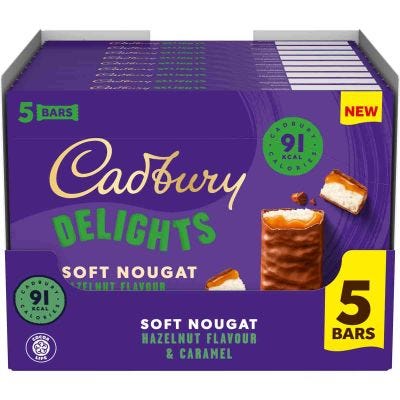 Cadbury Delights Soft Nougat Hazelnut Flavour & Caramel (Pack of 5) (Box of 9)