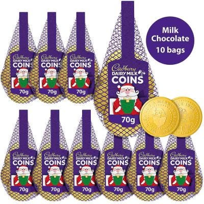 Pack of 10 Dairy Milk Chocolate Christmas Coins Bag 70g