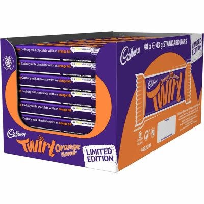 Cadbury Orange Twirl Chocolate Bar 43g (Box of 48)