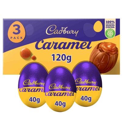 Cadbury Caramel Milk Chocolate Egg 3 Pack Box 120g