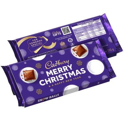 Cadbury Merry Christmas Mini Snow Balls Chocolate Gift Bar 110g