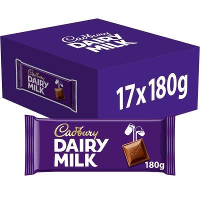Cadbury Dairy Milk Chocolate Bar 180g Box of 17
