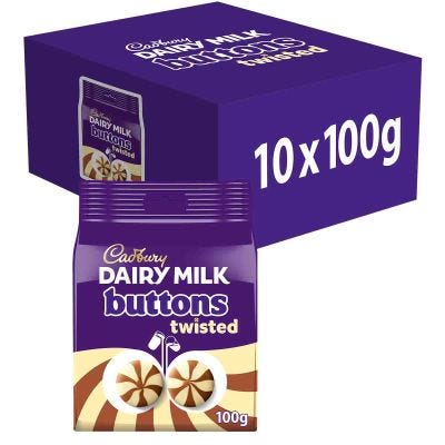 Cadbury Giant Twisted Buttons Chocolate Bag 100g (Box of 10)