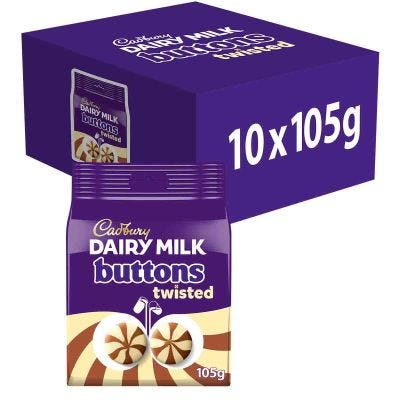 Cadbury Giant Twisted Buttons Chocolate Bag 105g Box of 10