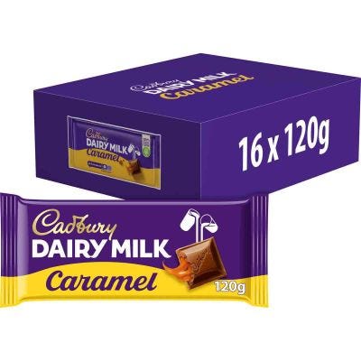 Cadbury Dairy Milk Caramel Chocolate Bar 120g (Box of 16)