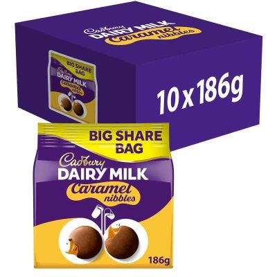 Dairy Milk Caramel Nibbles Share Chocolate Bag 186g Box of 10