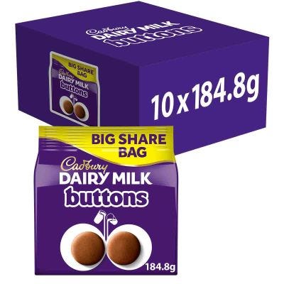 Dairy Milk Giant Buttons Chocolate Share Bag 184.8g Box of 10