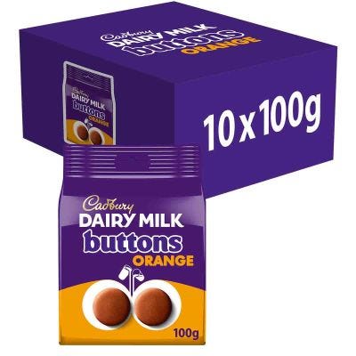 Cadbury Dairy Milk Orange Giant Buttons Chocolate Bag 100g (Box of 10)