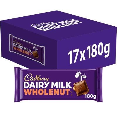 Dairy Milk Whole Nut Chocolate Bar 180g Box of 14