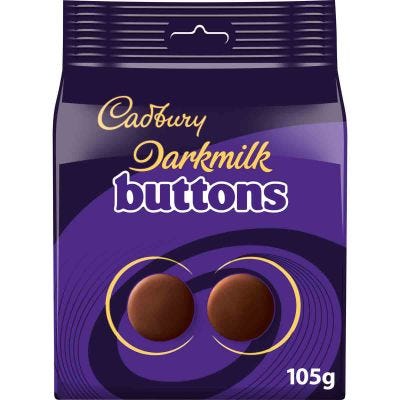Cadbury Darkmilk Giant Buttons Chocolate Bag 105g (Box of 10)