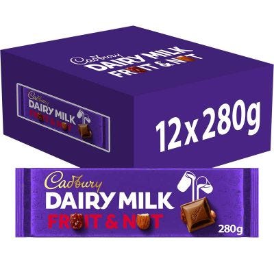 Cadbury Dairy Milk Fruit & Nut Chocolate Bar 280g Box of 12