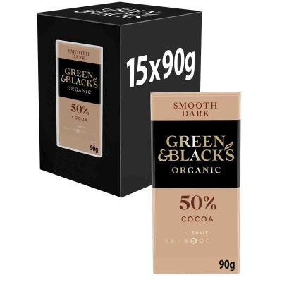 Green & Black's Organic Smooth 50% Dark Chocolate Bar 90g (Box of 15)