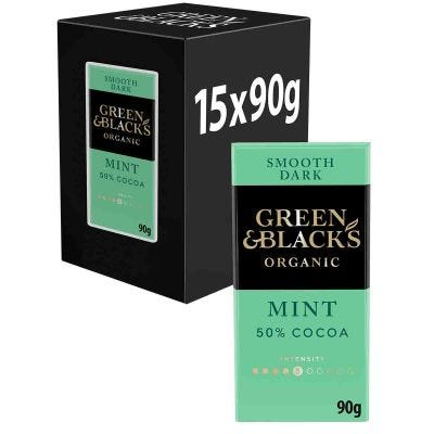Green & Black's Organic Smooth Mint 50% Dark Chocolate Bar 90g  (Box of 15)