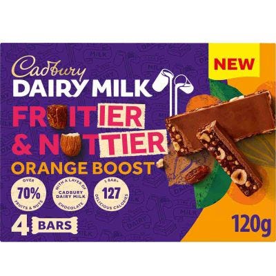 Cadbury Dairy Milk Fruitier & Nuttier Orange Boost Bars (Pack of 4)