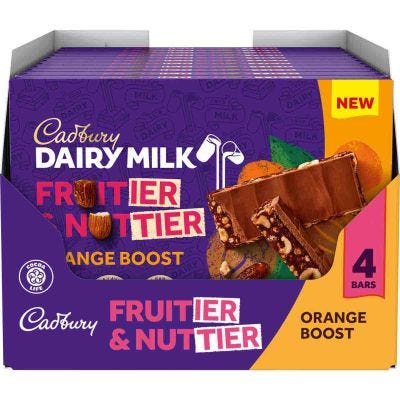 Cadbury Dairy Milk Fruitier & Nuttier Orange Boost Bar  (Pack of 4) (Box of 11)