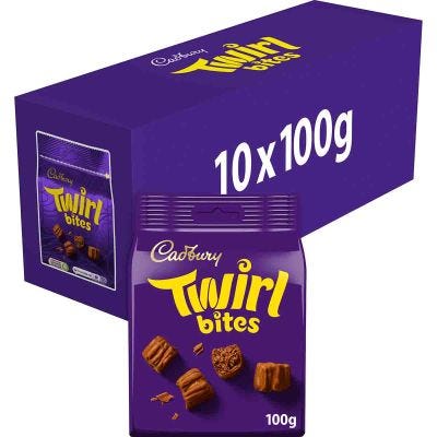 Cadbury Twirl Bites Chocolate Bag 100g (Box of 10)