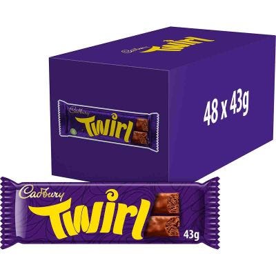 Cadbury Twirl Chocolate Bars 43g Box of 48