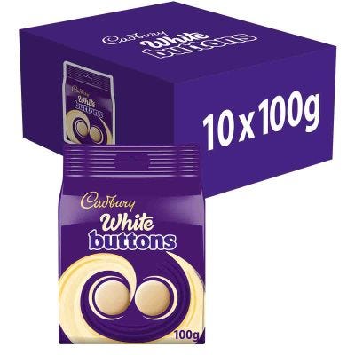 Cadbury Giant White Buttons Bag 100g (Box of 10)