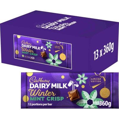 Christmas Dairy Milk Mint Crisp Gift Bar 360g (Box of 13)